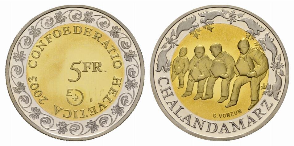 Switzerland 2000 150 years of Swiss national coinage 5 Francs Bimetallic Coin 